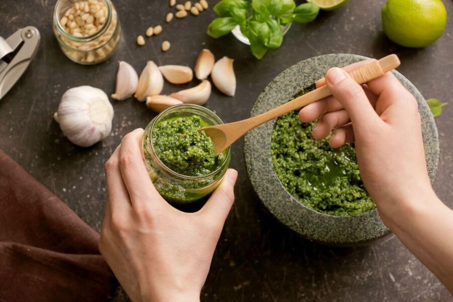 Pasta Cooking Class with Pesto Sauce Making in Rome Center - Making fettuccine beside Piazza Navona