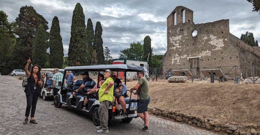 Rome: Appian Way & Catacombs Golf Cart Shared Tour - Inside the catacombs, expect steps and cool air
