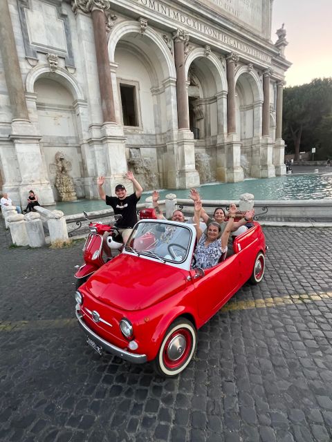 Rome: Evening Fiat 500 and Vespa Prosecco Tour - Prosecco at Fontana dell’Acqua Paola