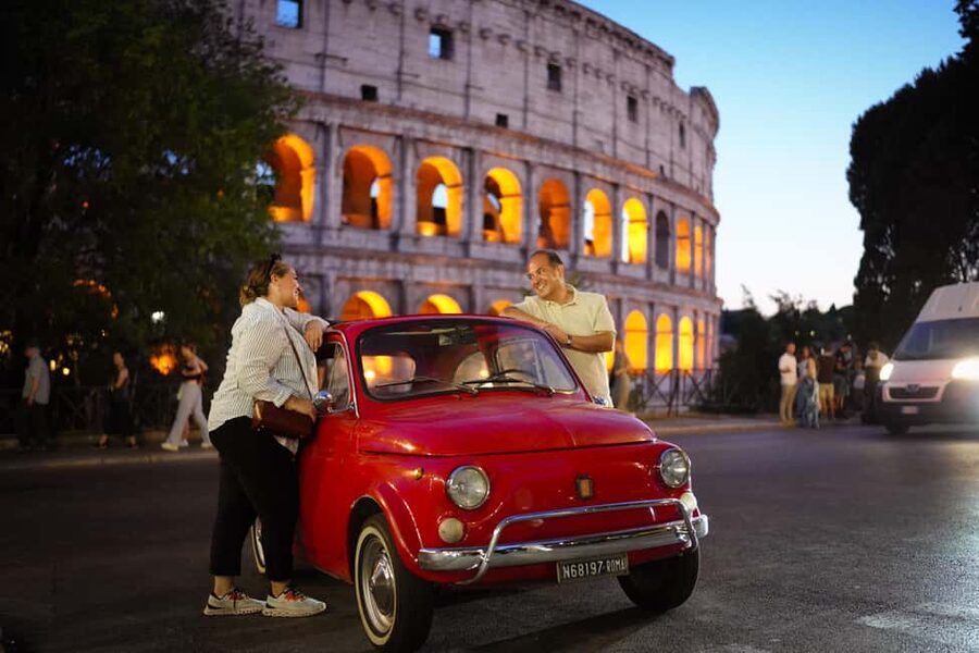 Rome: Night Tour in a Vintage Fiat 500 with Aperol Spritz - The Colosseum gives the ride its ancient Rome moment
